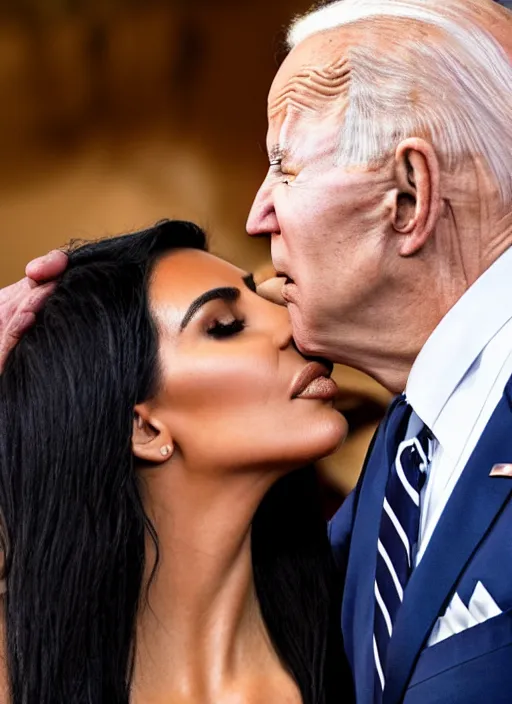 Image similar to film still of kim kardashian being kissed to sleep by joe biden, 8 k