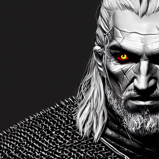 Image similar to a very detailed pencil drawing of herald witcher giga chad 4 k, high resolution, still, landscape, hd, dslr, hyper realistic, sketch