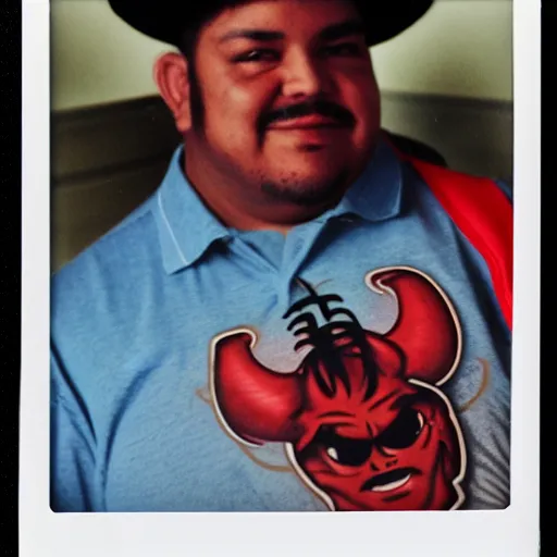 Image similar to Polaroid photo of el diablito loteria character, studio