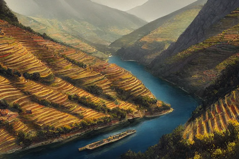 Prompt: douro valley, highly detailed, digital painting, art by artgerm and greg rutkowski