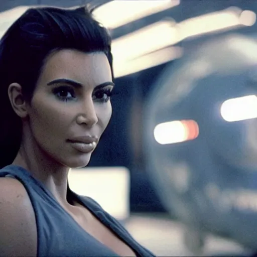 Image similar to film still of Kim Kardashian in the movie Alien.