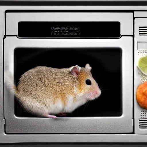 Image similar to a hamster in a microwave photo - realistic 4 k