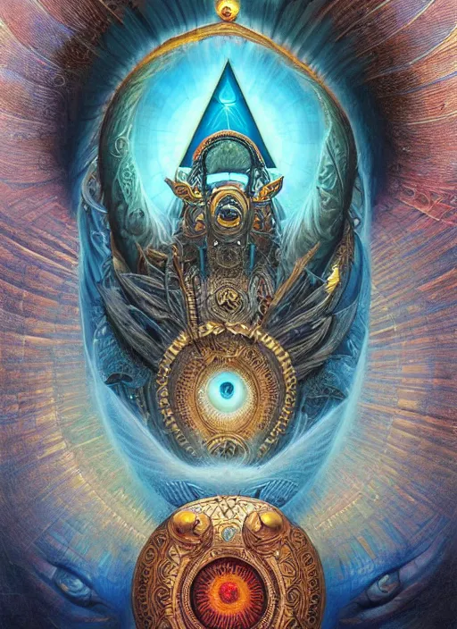 Image similar to all seeing eye god deity, shamanic poster lsd art, intricate, elegant, highly detailed, centered, digital painting, artstation, concept art, smooth, sharp focus, illustration, artgerm, tomasz alen kopera, peter mohrbacher, donato giancola, joseph christian leyendecker, wlop, frank frazetta