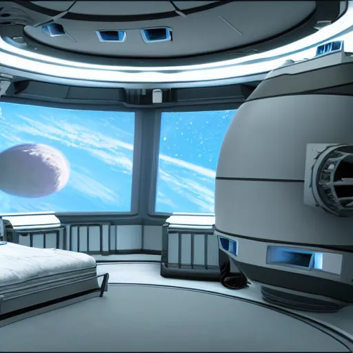 Image similar to photorealism of room of a spacecraft hyper realistic sci - fi realistic, unreal engine cinematic lighting,