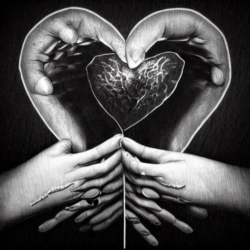 Image similar to an artwork of hands ripping a heart in two broken pieces, sadness, dark ambiance, an album cover by Godfrey Blow, featured on deviantart, lyco art, artwork, photoillustration, poster art