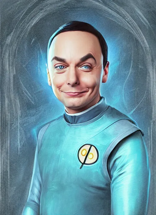 Image similar to digital _ painting _ of _ sheldon from big bang theory saying bazinga _ by _ filipe _ pagliuso _ and _ justin _ gerard _ symmetric _ fantasy _ highly _ detailed _ realistic _ intricate _ port