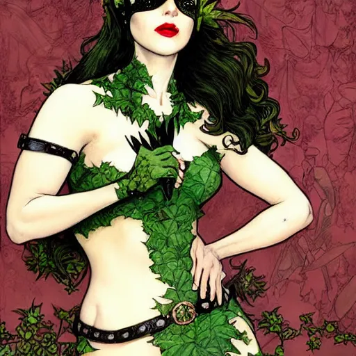 Prompt: a beautiful painting of poison ivy dressed as catwoman and catwoman dressed as poison ivy, intricate, elegant, highly detailed, digital painting, artstation, concept art, matte, sharp focus, illustration, art byby rebecca guay and by arthur rackham and by alphonse mucha and by john william waterhouse, comic book style!!