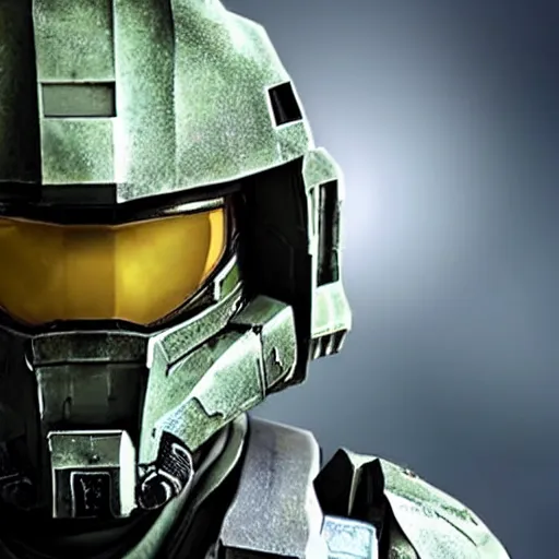 Prompt: master chief takes off helmet, revealing face