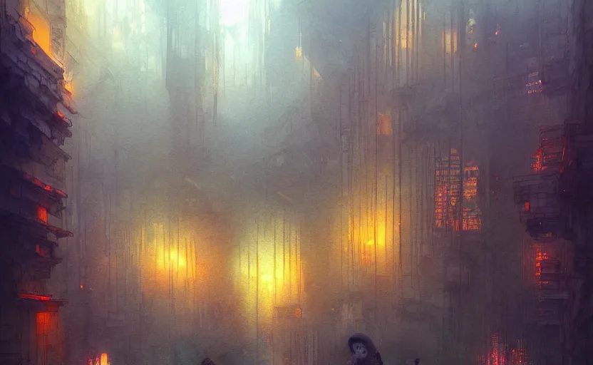 Image similar to subterranean city. intricate, amazing composition, colorful watercolor, by ruan jia, by maxfield parrish, by marc simonetti, by hikari shimoda, by robert hubert, by zhang kechun, illustration, gloomy, volumetric lighting, fantasy