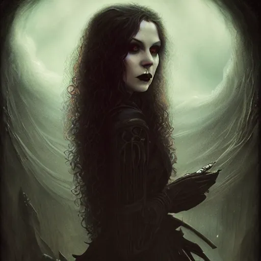 Prompt: portrait of a riveting scottish vampire woman!, atmospheric lighting, gothic makeup, intricate, transylvanian castle, volumetric lighting, beautiful, starlit sky, sharp focus, ultra - detailed, by tom bagshaw leesha hannigan, ross tran, thierry doizon, kai carpenter, ignacio fernandez rios