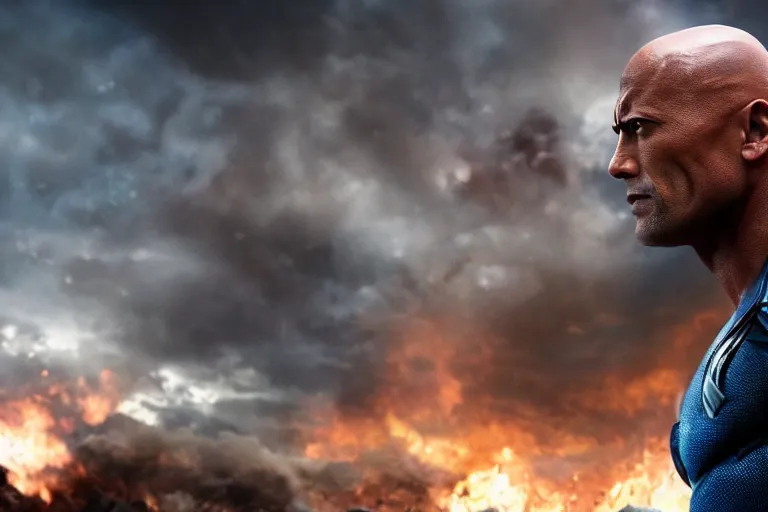 Image similar to film still of Dwayne Johnson as Apocalypse in new avengers movie, 4k