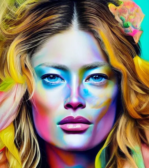 Image similar to beautiful painting of doutzen kroes, contemporary, colorful acrylic, airbrush painting, realistic portrait by kehinde wiley and archan nair, colored pencil sketch, hyperrealism, pastel chalk, oilpastels