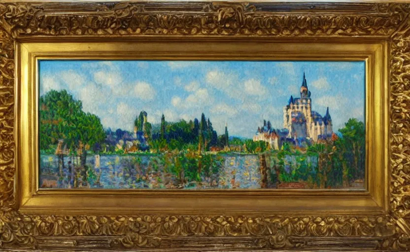 Image similar to a French impressionist oil painting of a lego castle