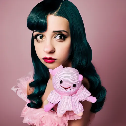 Prompt: Melanie Martinez, XF IQ4, 150MP, 50mm, f/1.4, ISO 200, 1/160s, natural light, Adobe Photoshop, Adobe Lightroom, DxO Photolab, Corel PaintShop Pro, rule of thirds, symmetrical balance, depth layering, polarizing filter, Sense of Depth, AI enhanced