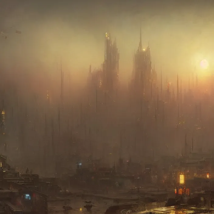 Image similar to a beautiful painting of a cyberpunk city on the wasteland by ivan aivazovsky and greg rutkowski and james gurney and frank lloyd and sung choi, in style of impressionnisme. hyper detailed, sharp focus, soft light. unreal engine 5 lumen. ray tracing. trending on artstation. oil on canvas