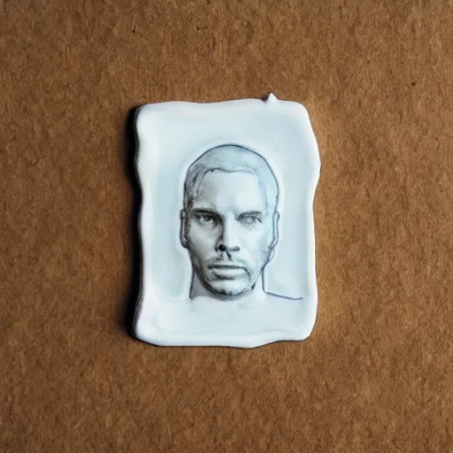 Prompt: a liquid white clay porcelain portrait of a dude face melt down flow go runny white skin fluid, realistic detailed watercolor polaroid, grainy image, contrast