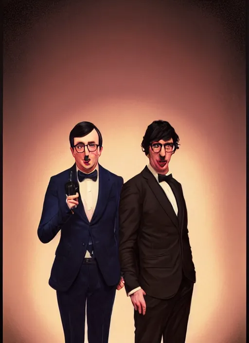 Prompt: photo boothainting of both john oliver and adam driver together, john oliver in front, full body, elegant, beautiful, highly detailed, centered, dark, smokey, digital painting, concept art, smooth, sharp focus, illustration, deviant art, art by artgerm, art by greg rutkowski, art by alphonse mucha