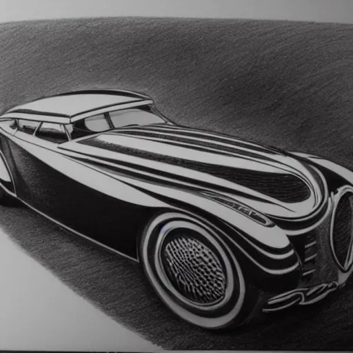Prompt: delahaye concept car, detailed award-winning pencil sketch