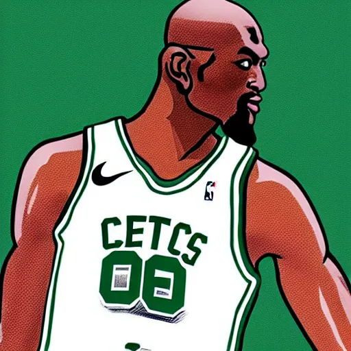 Prompt: Ukiyo-E Portrait of the Kevin Garnett on the Boston Celtics