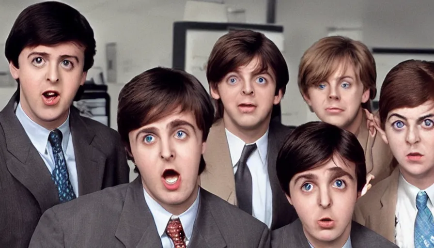 Image similar to the office, starring young paul mccartney, high quality