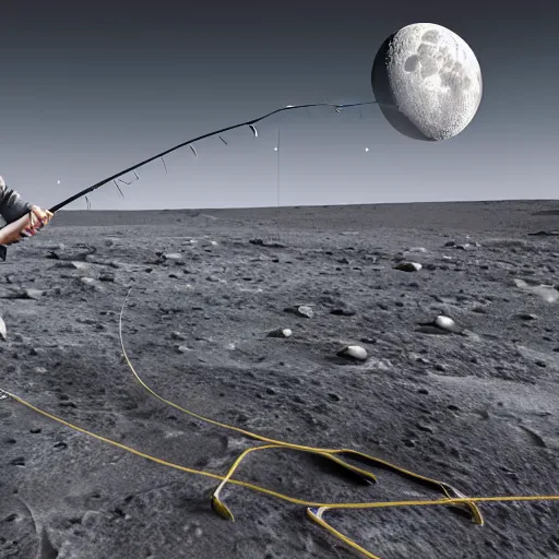 Image similar to fishing on the moon, 4K, matte painting, HD