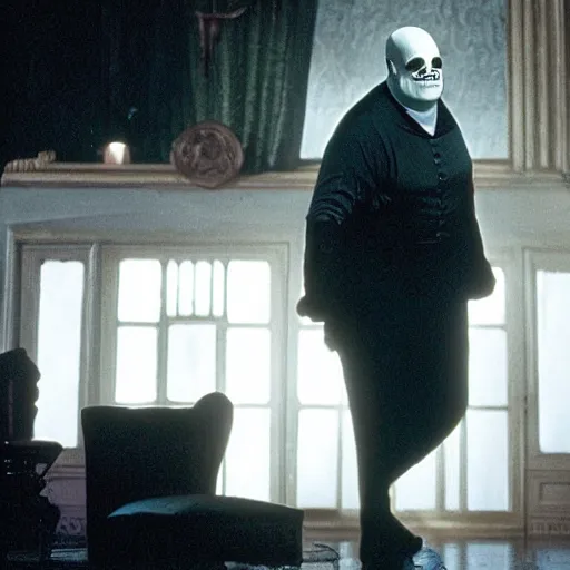 Prompt: matt damon as fester addams family movie, movie still