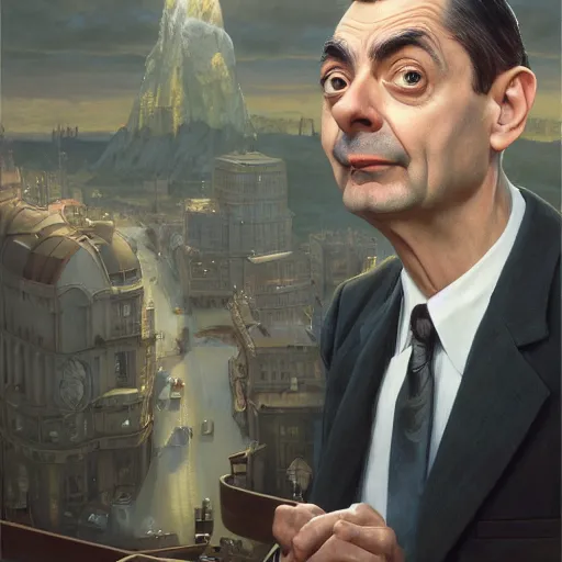 Image similar to a portrait of Mr Bean , detailed, centered, digital painting, artstation, concept art, donato giancola, Joseph Christian Leyendecker, WLOP, Boris Vallejo, Breathtaking, 8k resolution, extremely detailed, beautiful, establishing shot, artistic, hyperrealistic, octane render