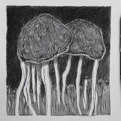 Image similar to fungus outline, detailed sketch, black ink on white paper