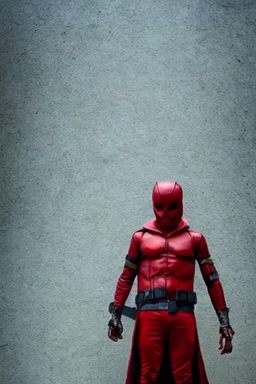 Image similar to red hood cosplay, creepy, disturbing