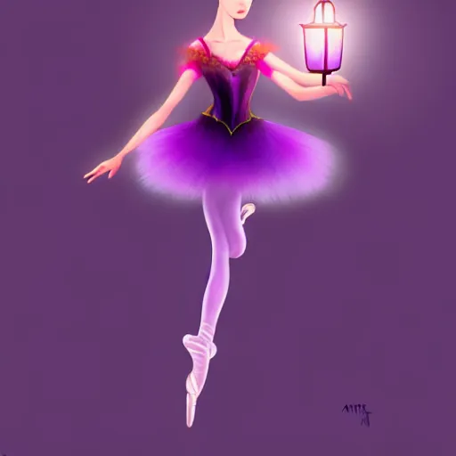 Prompt: a ballerina in purple holding a lantern, concept art by li fangying, artstation contest winner, fantasy art, dark and mysterious, artstation hd, concept art