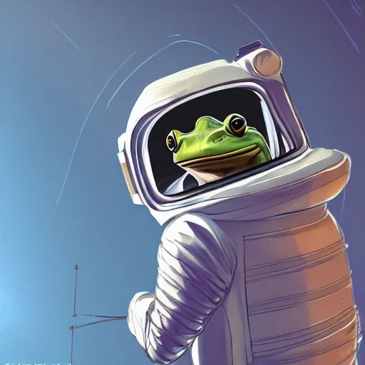 Image similar to A frog wearing an astronaut suit, looking out the window into space, concept art, digital art, well detailed, 8k