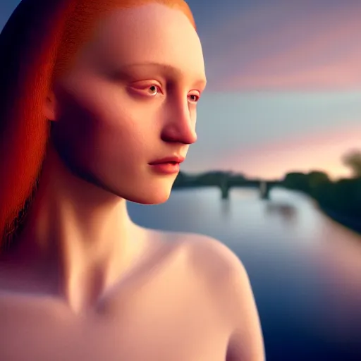 Image similar to photographic portrait of a stunningly beautiful english renaissance female in soft dreamy light at sunset, beside the river, soft focus, contemporary fashion shoot, in a denis villeneuve and tim burton movie, by edward robert hughes, annie leibovitz and steve mccurry, david lazar, jimmy nelsson, extremely detailed, breathtaking, hyperrealistic, perfect face, octane render