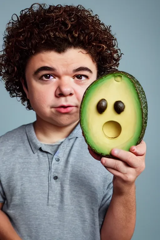 Prompt: 📷 gaten matarazzo face on avocado 🥑, made of food, head portrait, dynamic lighting, 4 k