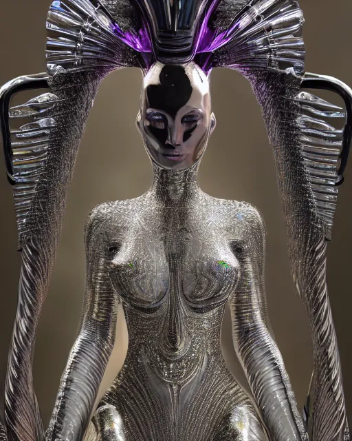 Image similar to a highly detailed metahuman 4 k close up render of an alien goddess bella hadid as alien in iris van herpen dress schiaparelli in diamonds crystals swarovski and jewelry iridescent in style of alphonse mucha gustav klimt trending on artstation made in unreal engine 4