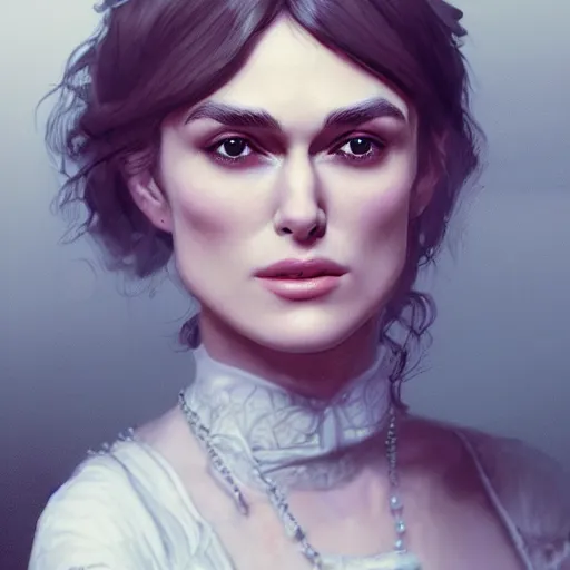 Prompt: Portrait of Keira Knightley in victorian london, elegant, highly detailed, fantasy, artstation, smooth, sharp focus, octane render