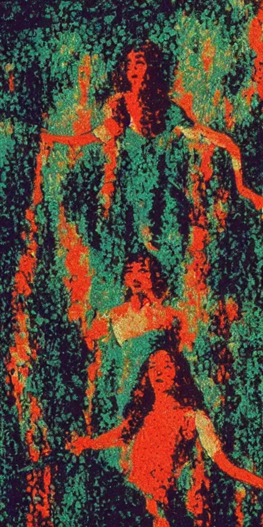 Image similar to a film still of suspiria by dario argento, 1 9 7 7, painted by impressionism, pointillism, detailed