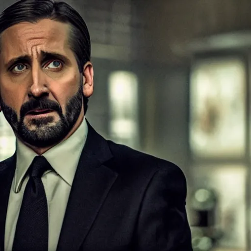 Prompt: a cinematic film still of steve carell in john wick