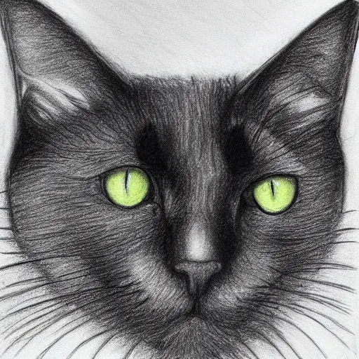Prompt: black cat pencil drawing