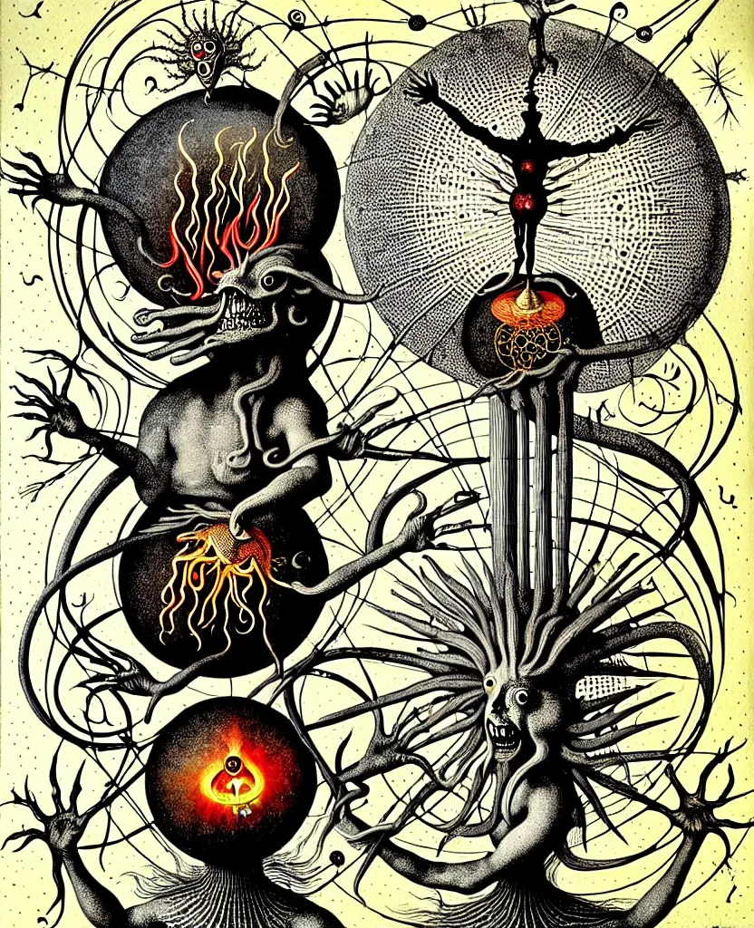 Image similar to whimsical freaky creature sings a unique canto about'as above so below'being ignited by the spirit of haeckel and robert fludd, breakthrough is iminent, glory be to the magic within, painted by ronny khalil