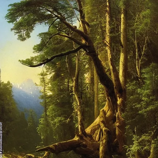 Prompt: A massive treehouse, oil on canvas, highly detailed, by Ivan Shishkin and Aivazovsky