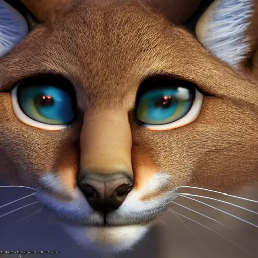 Image similar to highly detailed portrait painting of cute fluffy caracal, mono eye window, by eddie mendoza and tyler edlin, 8 k resolution