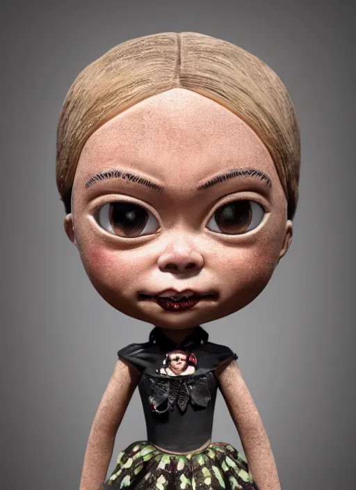 Image similar to closeup face profile portrait of tin toy greta thunberg as a gothic vampire, bikini, depth of field, zeiss lens, detailed, symmetrical, centered, fashion photoshoot, by nicoletta ceccoli, mark ryden, lostfish, breathtaking, 8 k resolution, extremely detailed, beautiful, establishing shot, artistic, hyperrealistic, octane render