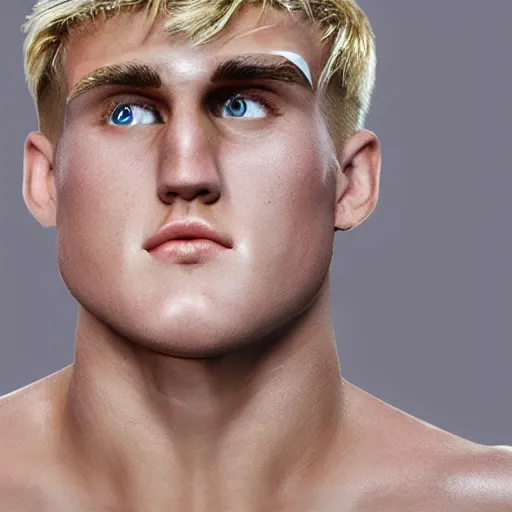 Image similar to a realistic detailed photo of boxer & youtuber jake paul as a humanoid robot, blank stare, shiny skin