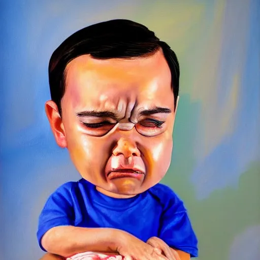 Prompt: a hyper realistic painting of ben shapiro as a crying baby