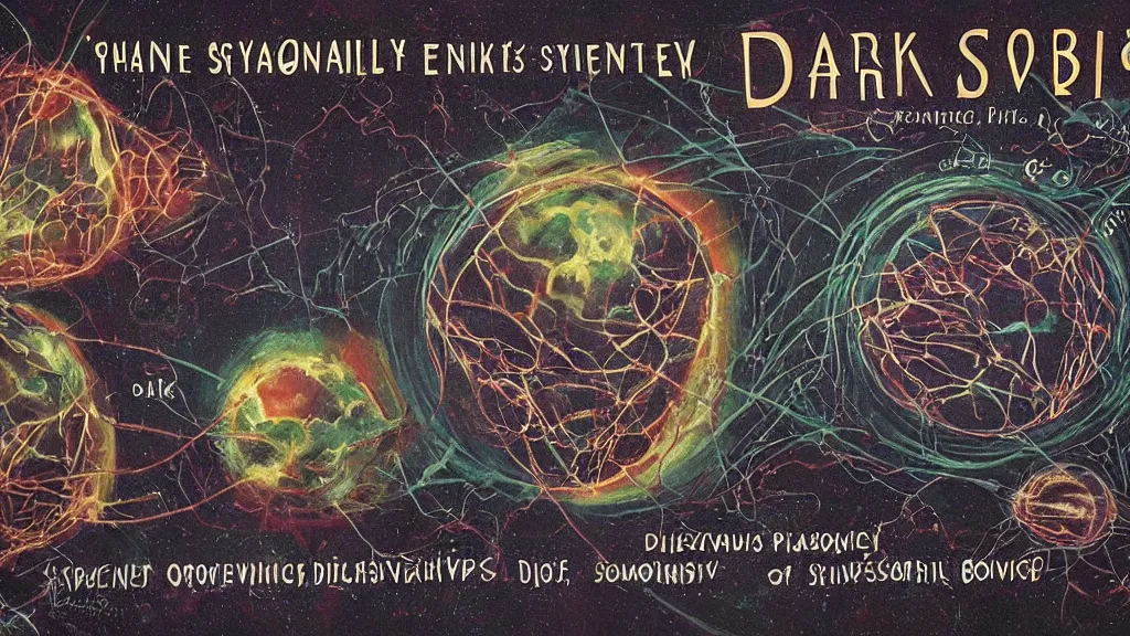 Prompt: a beautiful dreamy painting of coronaviruses, dark, sinister, detailed scientific epistemology contagion diagrams, retro science-fiction book cover