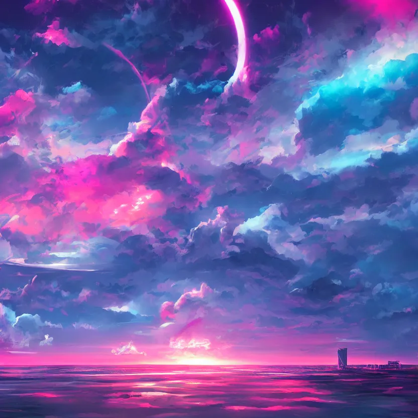 Image similar to the sky, retrowave epic art, trending on art station