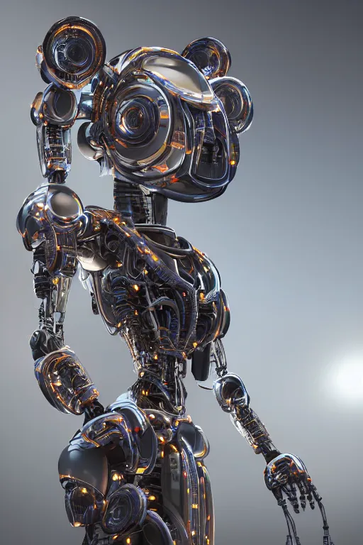 Image similar to a portrait of a extremely intricately detailed beautiful robot lots of cables and lights and connections, highly detailed perfect render, realism. concept art. unreal engine 5, f / 1. 8, v - ray, ultra hd, 8 k, graduation photo, atmospheric beautiful background and beautiful lighting. hyper realism.