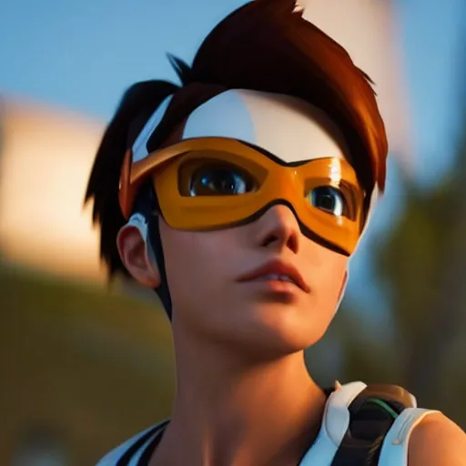 Prompt: realistic still of tracer, amazing details 8 k beautiful, ultra realistic, sharp focus, cinematic lightening, 8 k