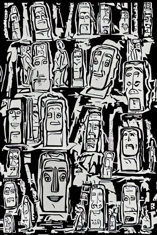 Image similar to vector moai statue digital illustration cartoon graffity street popart comics