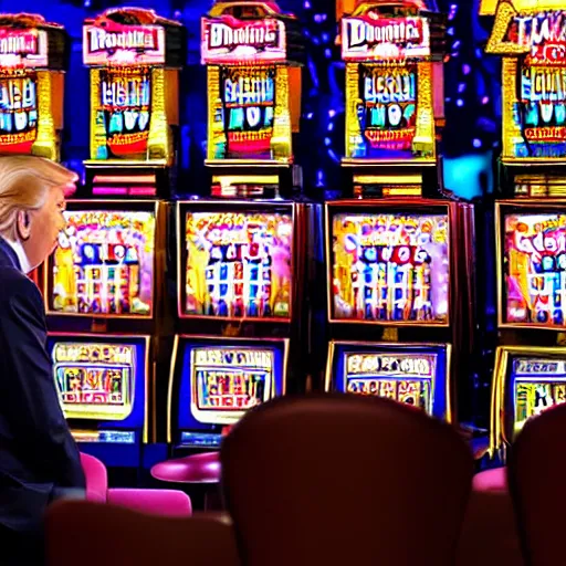 Prompt: donald drump playing slot machine